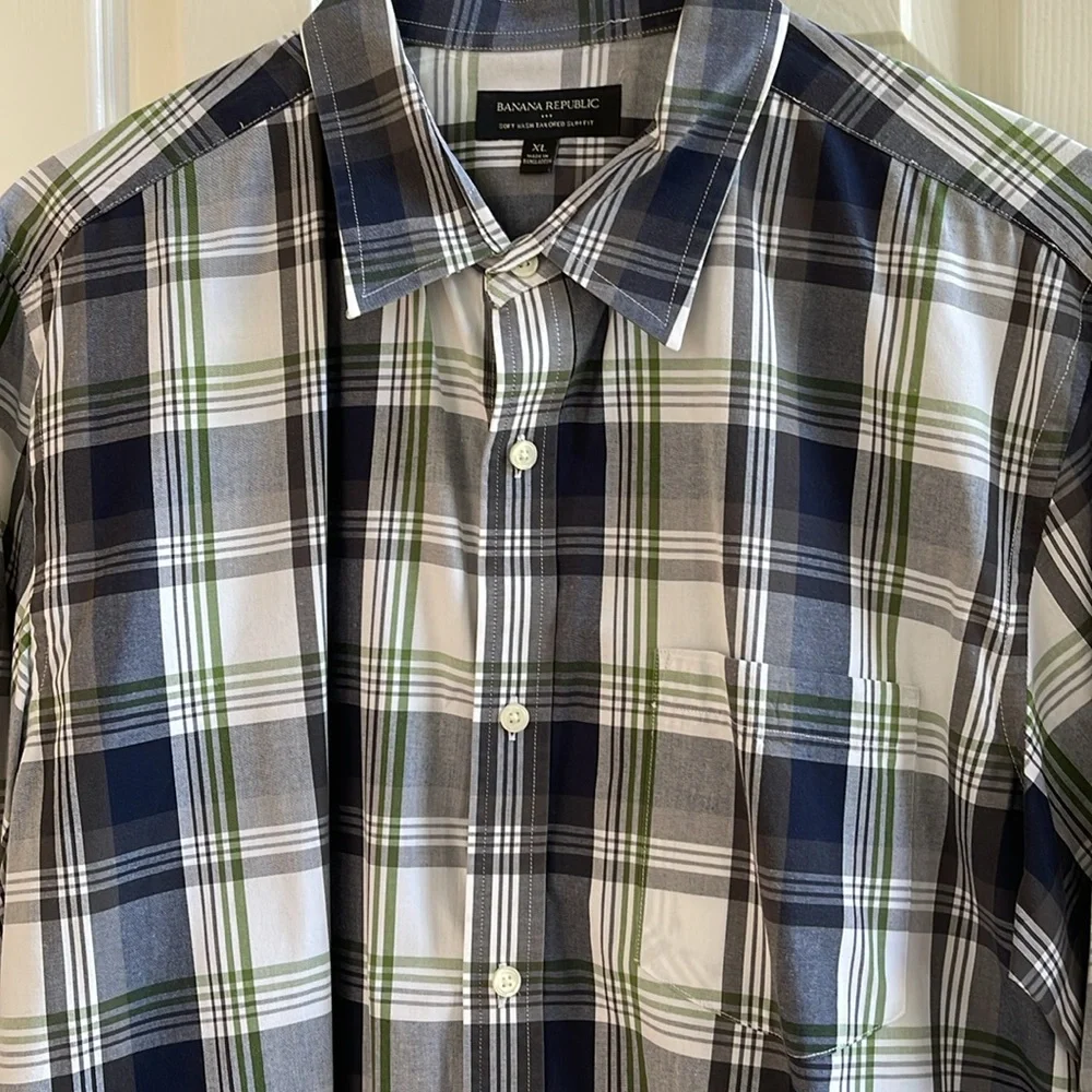 Banana Republic Men's Plaid Shirt Soft Wash Tailored Slim Fit Button Down Sz XL